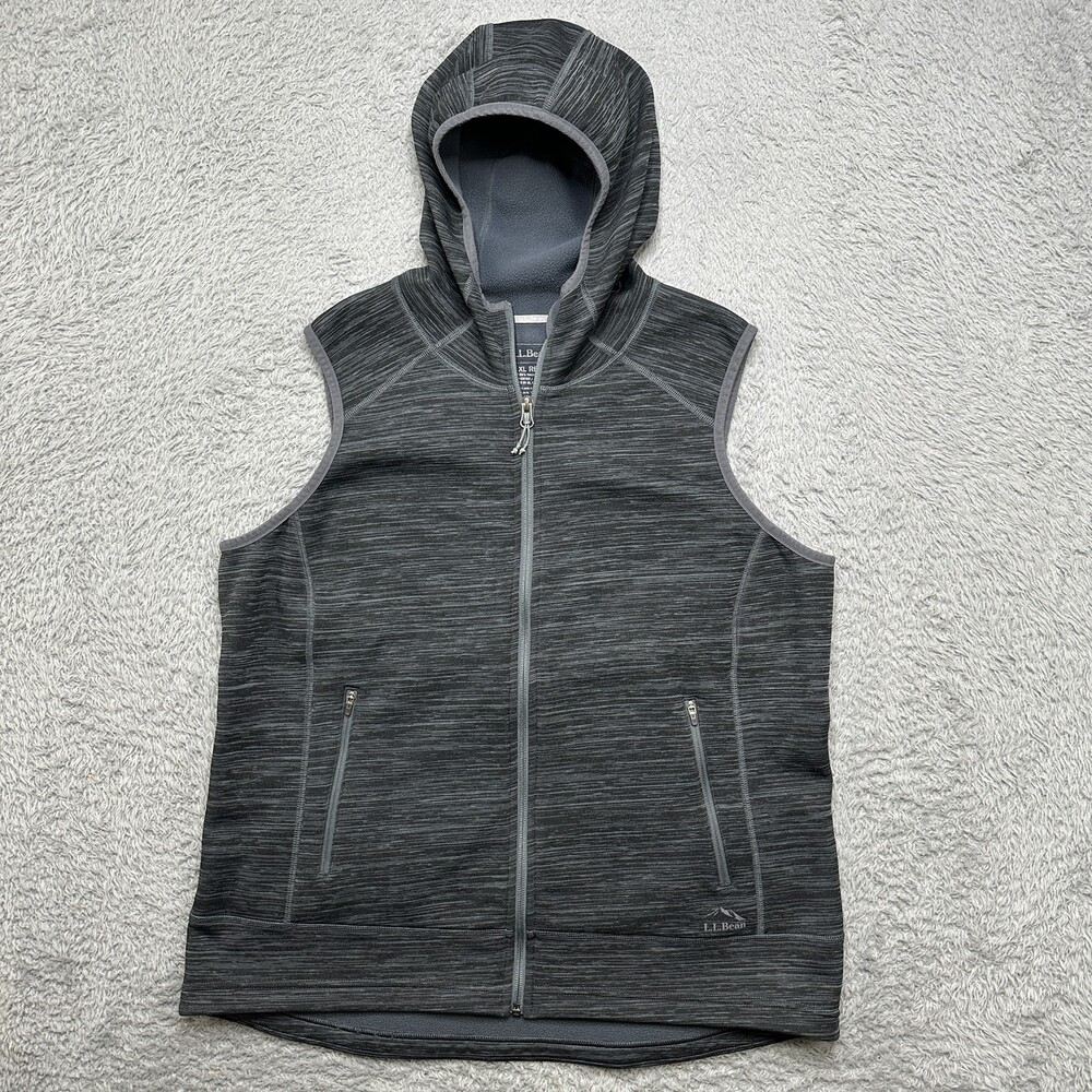 LL Bean Fleece Vest Womens XL Gray Hooded Zip Pockets